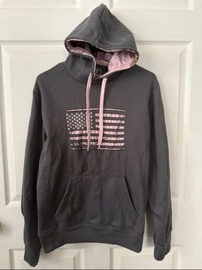 MOSSY OAK Women’s Gray/Pink Camo American Flag Pullover Hoodie M